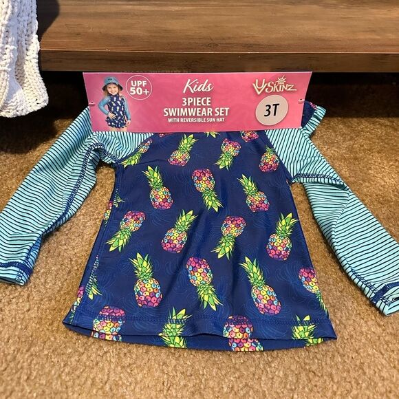 Uvskinz Other - New UV Skinz Kids 3 Pc Swimwear Set Hat Rashguard Top and Swim Skirt Size 3T